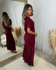 Emery Short Sleeve Top & Frill Detail Skirt - Wine