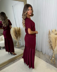 Emery Short Sleeve Top & Frill Detail Skirt - Wine