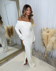 Sofia Cowl Neck Knitted Maxi Dress - Beige