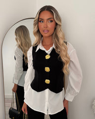 Alessia Waistcoat Shirt and Trouser Set - Black