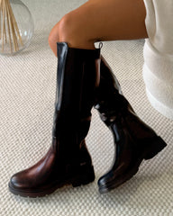 Annabelle Cleated Flat Knee High Boots - Chocolate