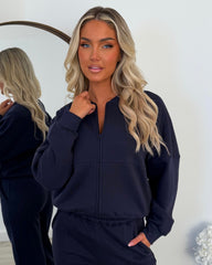 Amelia Bomber Zip Jacket & Straight Leg Joggers Set- Navy