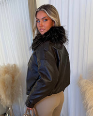 Isadora Faux Fur Collared Leather Jacket - Chocolate