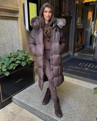 Estelle Longline Padded Faux Fur hood - Brown