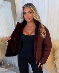 Sophia Full Faux Fur-Lined Bomber Jacket - Burgundy