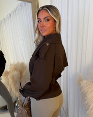 Ava Double Breasted Short Belted Trench Coat - Chocolate