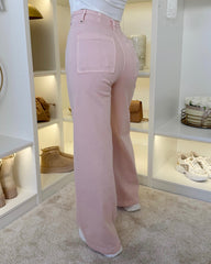 Ayla High Waisted Straight Leg Jean - Pink