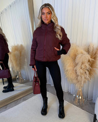 Sophia Full Faux Fur-Lined Bomber Jacket - Burgundy