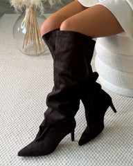 Ciara Knee-Length Heeled Boots - Chocolate Suede