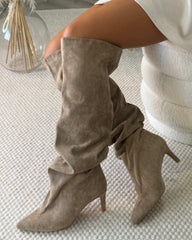 Ciara Knee-Length Heeled Boots - Mocha Suede