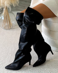 Ciara Knee-Length Heeled Boots - Black PU