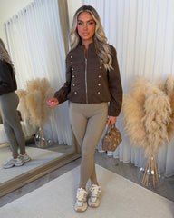 Rosie Military Style Bomber Jacket - Chocolate