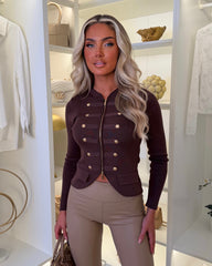 Harriet Military Style Zip Up Style Jacket Top - Chocolate