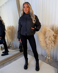 Sophia Full Faux Fur-Lined Bomber Jacket - Black