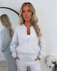 Amelia Bomber Zip Jacket & Straight Leg Joggers Set- Bleach grey
