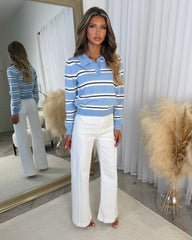 Stripe Detail Long Sleeve Top - Baby Blue