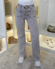 Ashley Push Up Design Straight Leg Denim Jeans - Light Grey