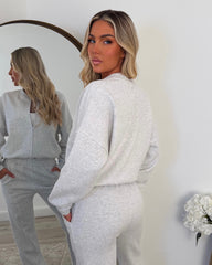 Amelia Bomber Zip Jacket & Straight Leg Joggers Set- Bleach grey