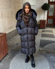 Estelle Longline Padded Faux Fur hood- Black