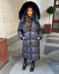 Estelle Longline Padded Faux Fur hood- Black