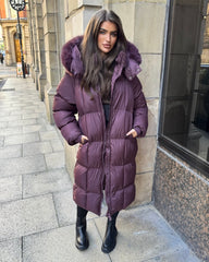 Estelle Longline Padded Faux Fur hood - Plum