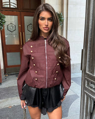 Rosie Military Style Bomber Jacket - Burgundy