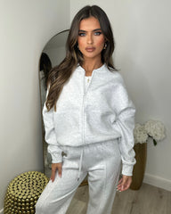 Amelia Bomber Zip Jacket & Straight Leg Joggers Set- Bleach grey