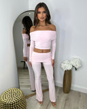 Cassie Slinky Bardot Fold-over Trouser Set - Baby Pink