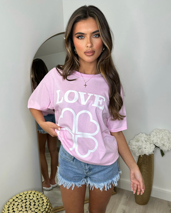 Avery LOVE Heart Detail T-Shirt - Baby Pink