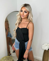 Felicity Wrap Over Corset Bodysuit - Black