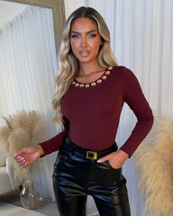 Ophelia Gold Jem Detailed Bodysuit- Wine