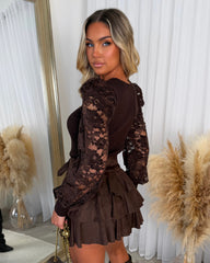 Elowen Suede Ruffle Skirt - Chocolate
