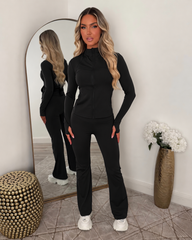 Aria Zip Jacket & Flared Trouser Gym Set - Black