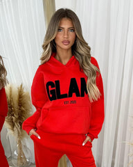 Millie 'GLAM' BOLD EMOBROIDERY Front Logo Print Hoodie - Red