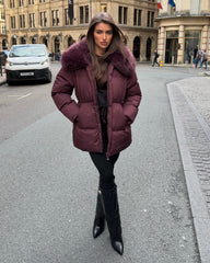 Aveline Hooded Faux Fur Trim Jacket - Burgundy