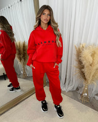 Harlow Plain Fleece Lined Cuffed Leg Joggers - Red