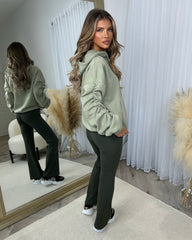 Deja High Waisted Flared Leg Gym Pants- Khaki