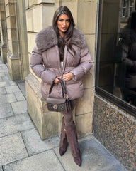 Aveline Hooded Faux Fur Trim Jacket - Taupe