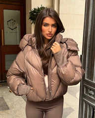 Lorna Short Style Padded Bomber Coat - Taupe