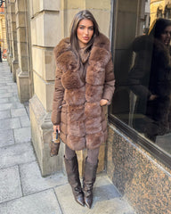 Hayley Faux Fur Belted Padded Coat - Chocolate