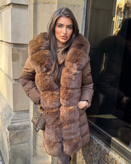 Hayley Faux Fur Belted Padded Coat - Chocolate