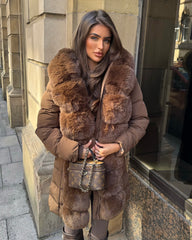 Hayley Faux Fur Belted Padded Coat - Chocolate