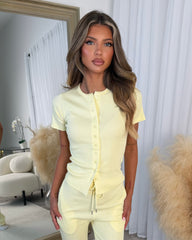Elsie Short Sleeve Button Top & Trouser Co-ord Set - Lemon