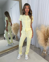 Elsie Short Sleeve Button Top & Trouser Co-ord Set - Lemon
