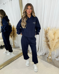 Harlow Plain Fleece Lined Cuffed Leg Joggers - Navy
