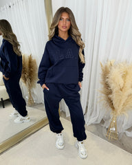 Harlow Plain Fleece Lined Cuffed Leg Joggers - Navy
