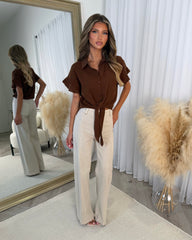 Fiona Tie Front Cheesecloth Shirt - Chocolate