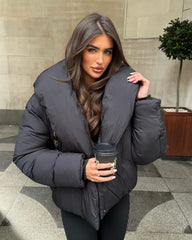 Valentina V-Neck Padded Coat - Black
