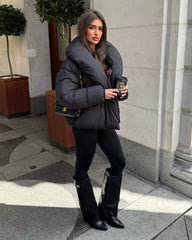 Valentina V-Neck Padded Coat - Black