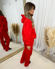 Petra Plain Fleece Lined Flared Leg Joggers - Red